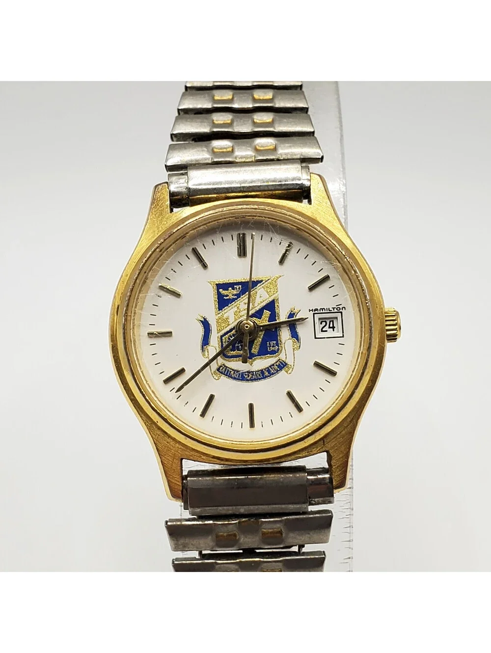 Hamilton 7j TSA Quartz Watch Women 22mm White Date Dial Stretch Band New Battery